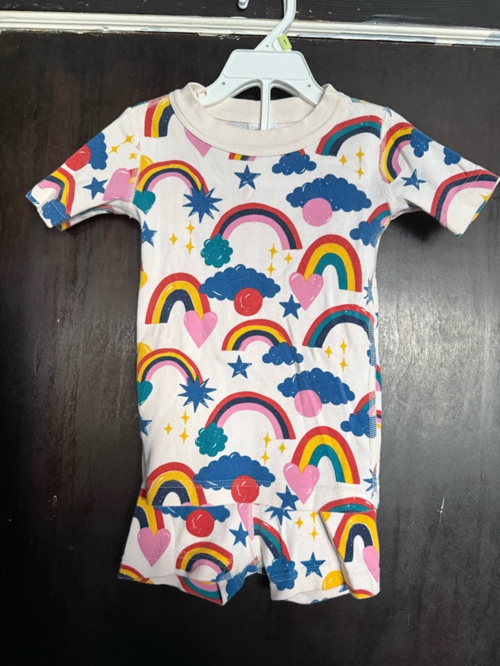 Hanna Andersson 4T Short-Sleeve Rainbow Two-Piece Pajama Set - Pink Blue Yellow